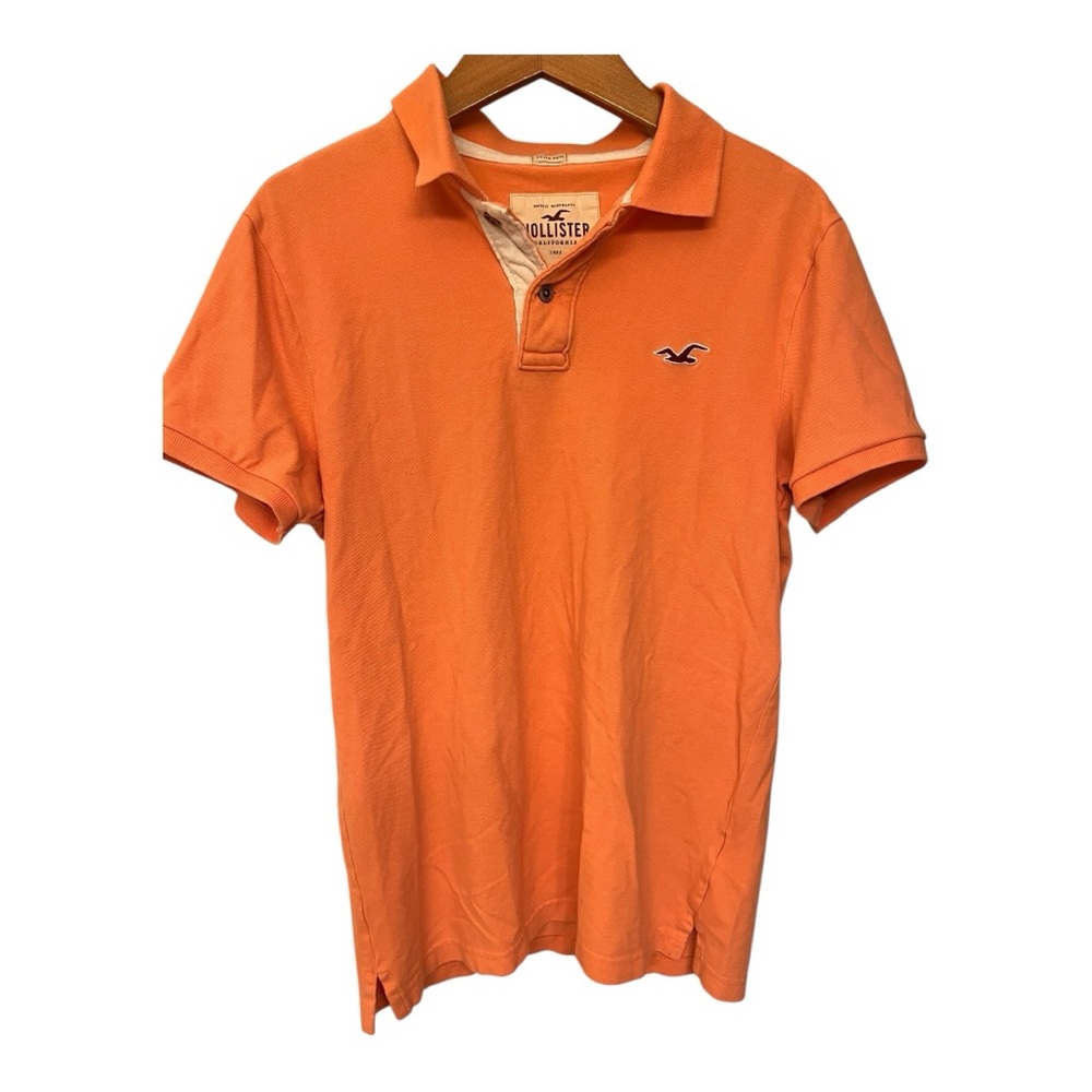 Hollister Men’s Orange‎ Stretch Polo Shirt Size Small